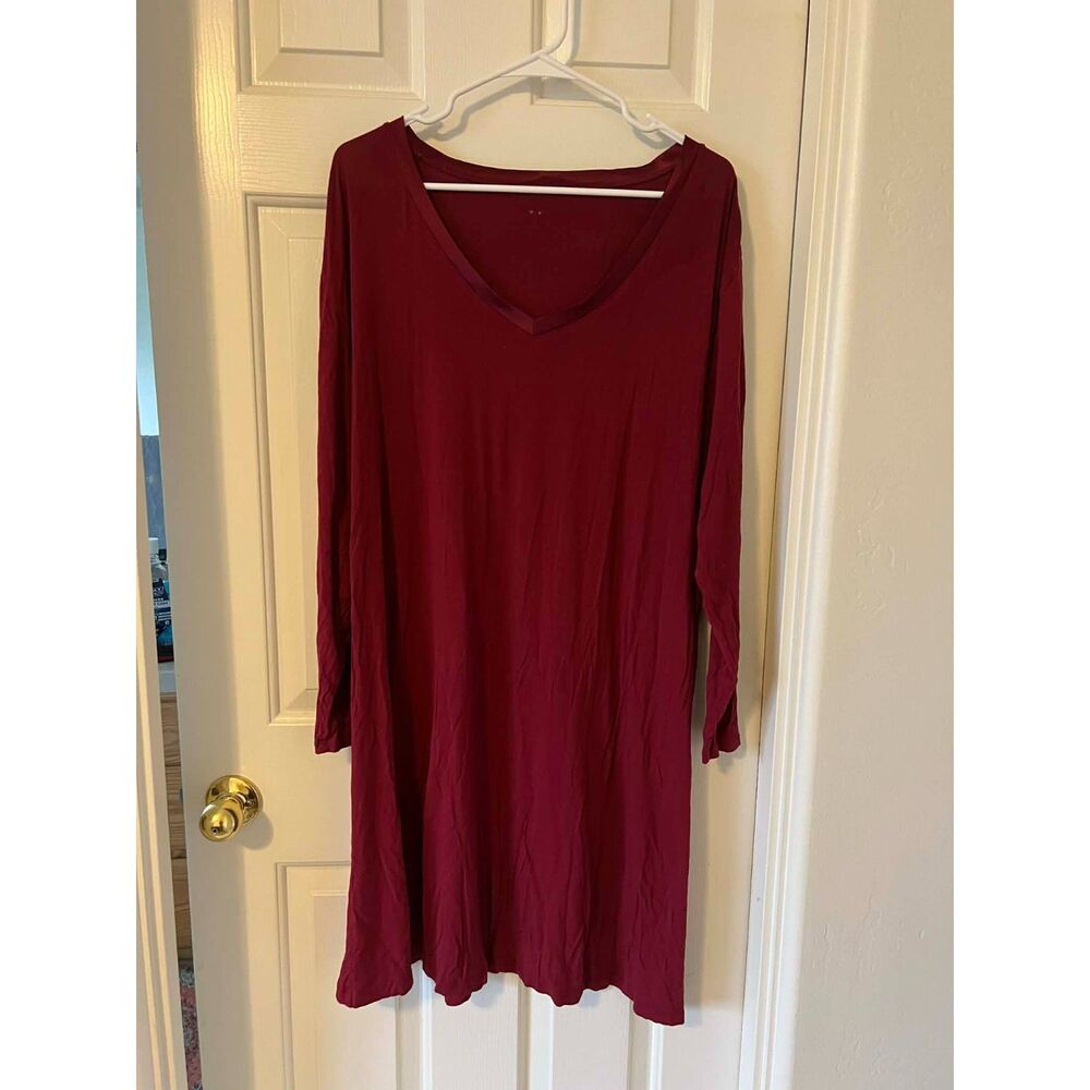 2XL Maroon Red Bamboo Viscose Long Sleeve Nightgown Sleep Dress
